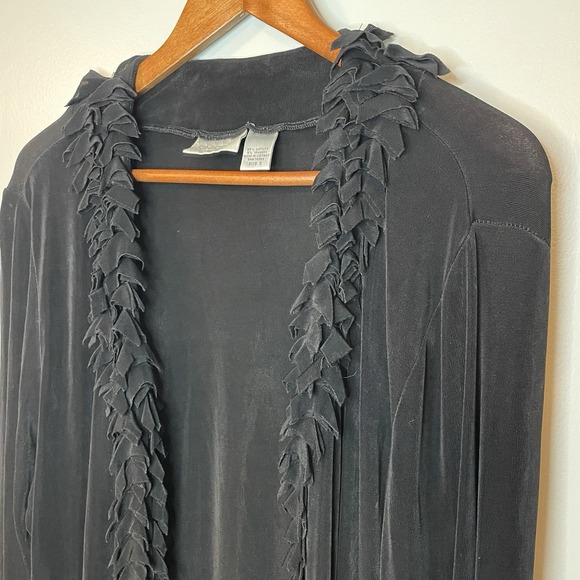 Chico's Travelers Black Slinky LS Ruffled Cardigan Women's‎ 3 US XL - Picture 2 of 5
